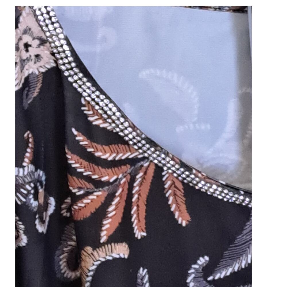 Thomas & Olivia Black Paisley Floral Bell Sleeve Top Metallic Trim Size 2x NWT - Picture 7 of 15